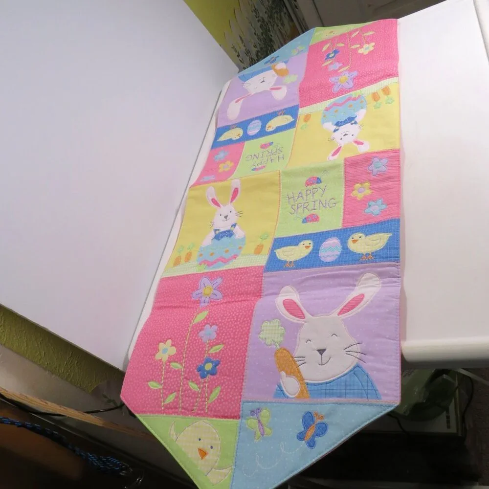 Spring Easter Rabbit Quilted Table Runner by Blossoms & Blossoms cotton pastel
